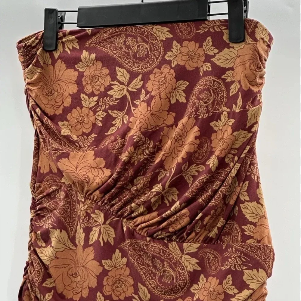 Free People Floral Women Strapless Tube Top Red and Orange Floral Skirt Size M
